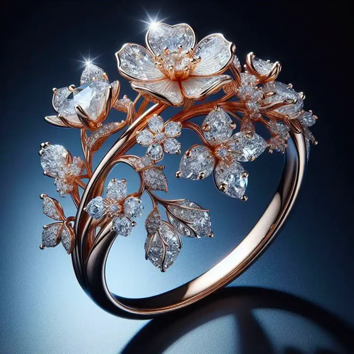 Anillo Flor con Cristal Brillante