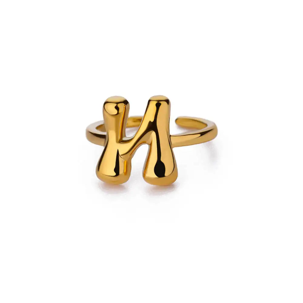 Anillo de Oro con Letra Personalizada en Burbuja (Ajustable)