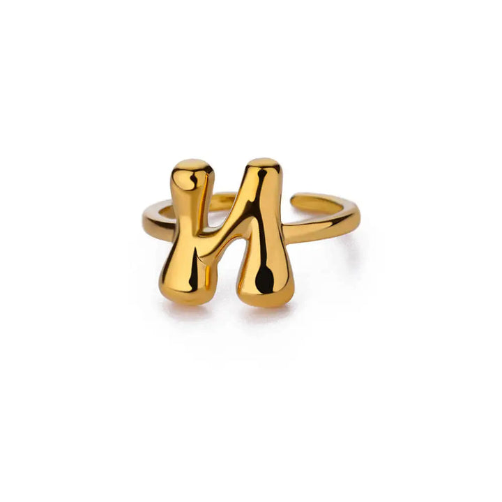 Anillo de Oro con Letra Personalizada en Burbuja (Ajustable)
