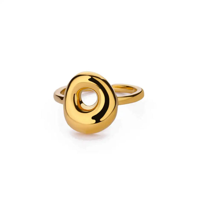 Anillo de Oro con Letra Personalizada en Burbuja (Ajustable)