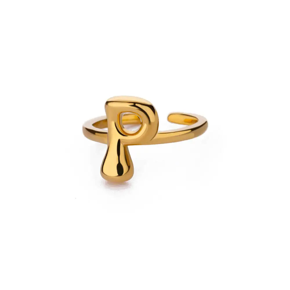 Anillo de Oro con Letra Personalizada en Burbuja (Ajustable)