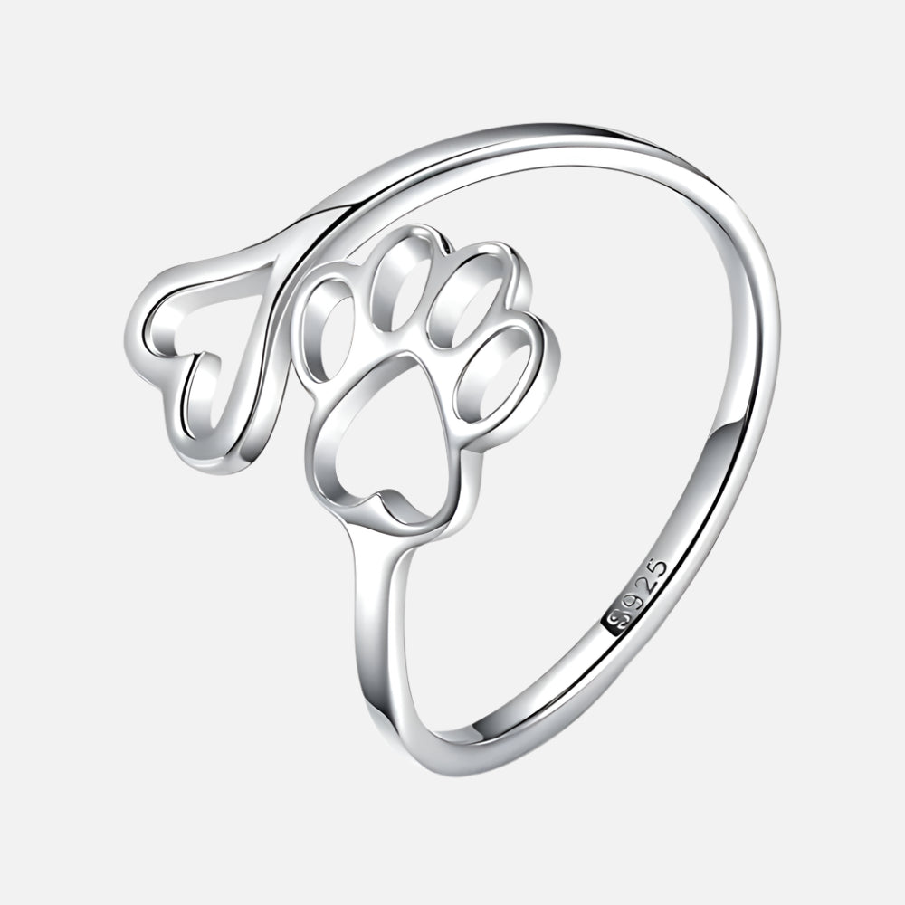 Anillo Artesanal con Huella y Corazón – Ajustable, Plata Esterlina 925