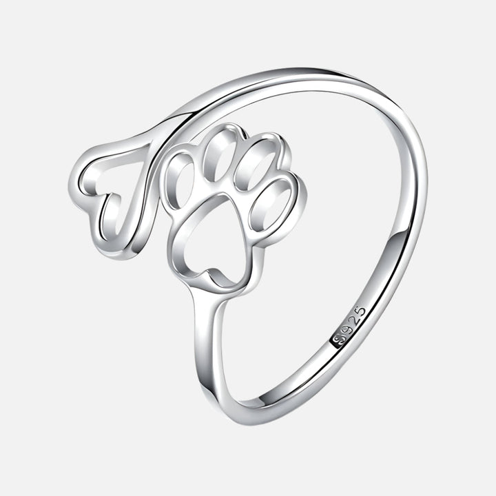 Anillo Artesanal con Huella y Corazón – Ajustable, Plata Esterlina 925