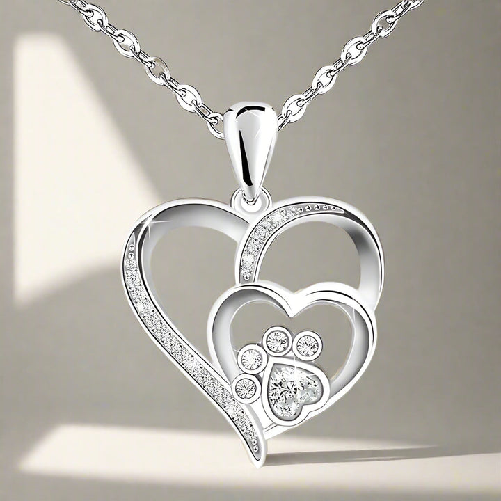 Collar De Plata De Ley Con Huella Y Corazón Con Circonia