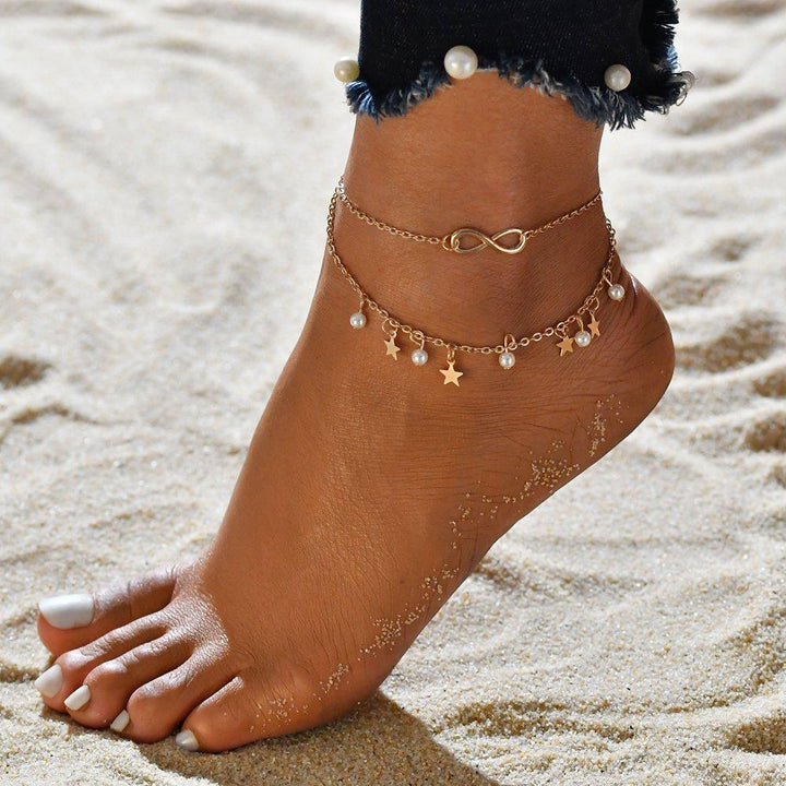 Pulsera Tobillera Infinidad + Perlas y Estrellas