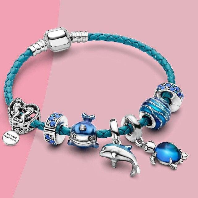 Pulsera Oceano + colgantes incluidos en cuero y plata