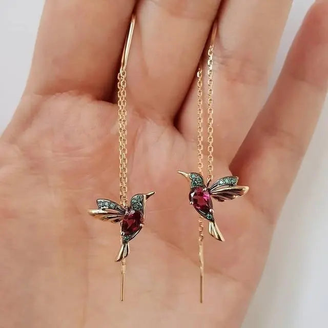Pendientes con colibrí en esmalte y circonitas