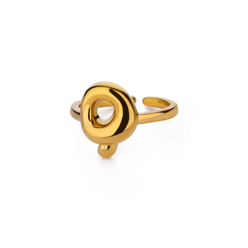 Anillo de Oro con Letra Personalizada en Burbuja (Ajustable)