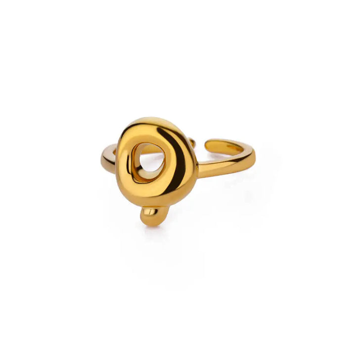 Anillo de Oro con Letra Personalizada en Burbuja (Ajustable)