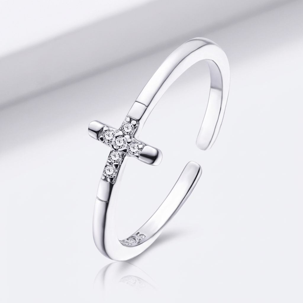 ANILLO CRUZ DE MINI DIAMANTES - (AJUSTABLE)