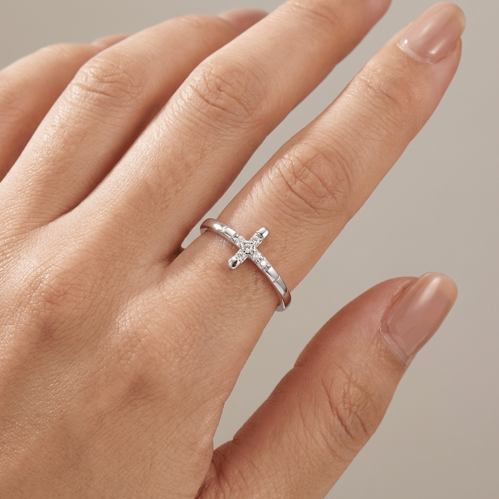 ANILLO CRUZ DE MINI DIAMANTES - (AJUSTABLE)