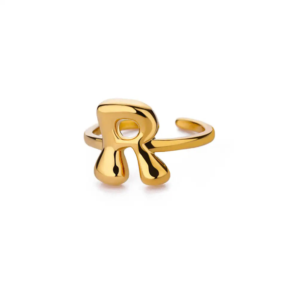 Anillo de Oro con Letra Personalizada en Burbuja (Ajustable)