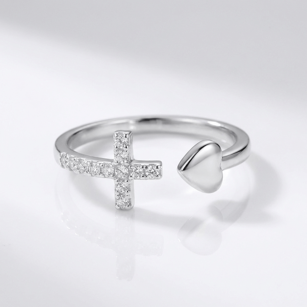 ANILLO DE PLATA CON AMOR Y CRUZ
