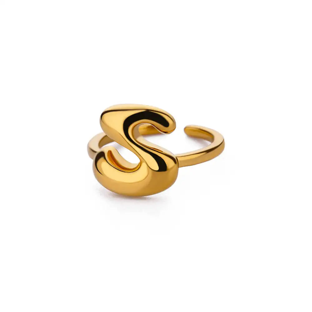 Anillo de Oro con Letra Personalizada en Burbuja (Ajustable)