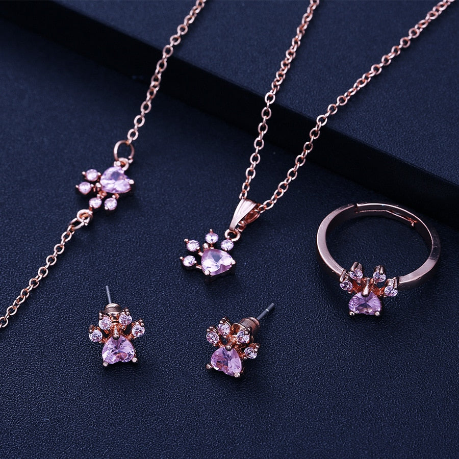 Set de Joyas Paw para Mujer 4 Piezas | Oro Rosa con Corazón de Circonita