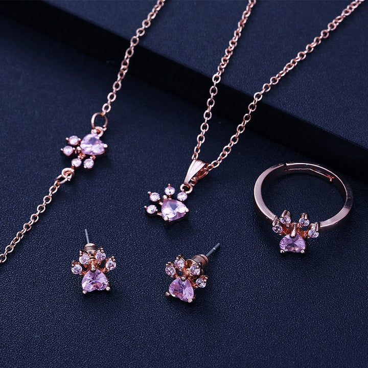 Set de Joyas Paw para Mujer 4 Piezas | Oro Rosa con Corazón de Circonita