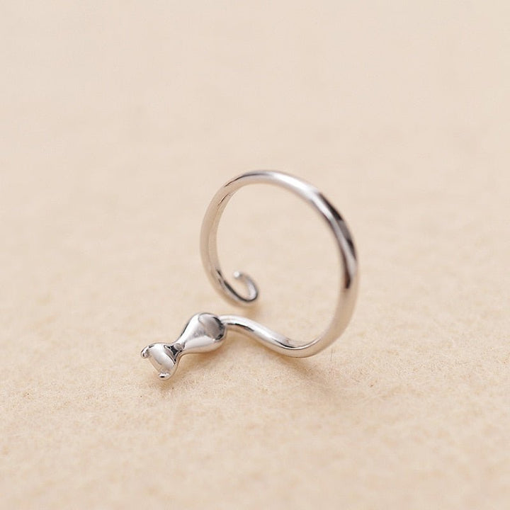 Anillo Adorable Con Gato En Plata (Ajustable)