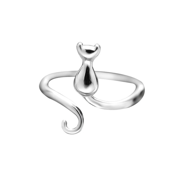 Anillo Adorable Con Gato En Plata (Ajustable)