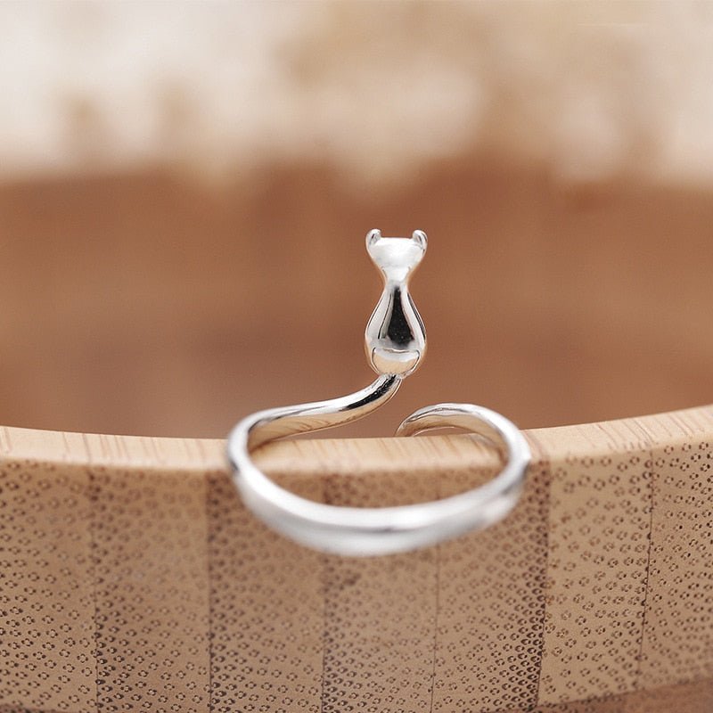 Anillo Adorable Con Gato En Plata (Ajustable)