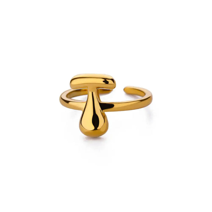Anillo de Oro con Letra Personalizada en Burbuja (Ajustable)