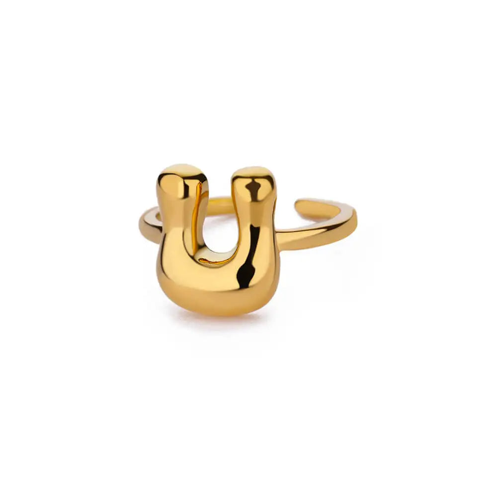 Anillo de Oro con Letra Personalizada en Burbuja (Ajustable)