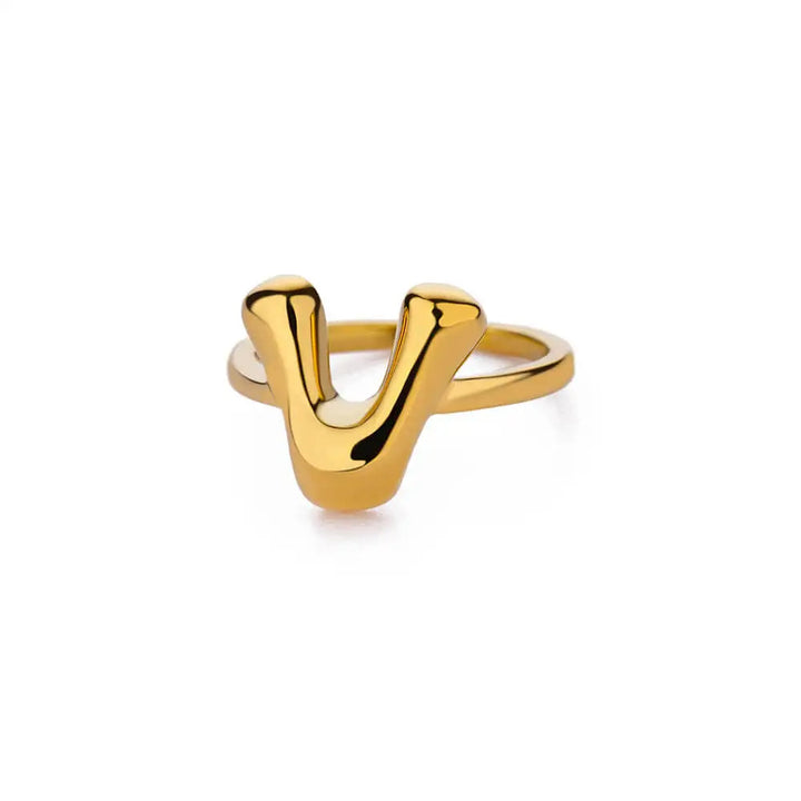 Anillo de Oro con Letra Personalizada en Burbuja (Ajustable)