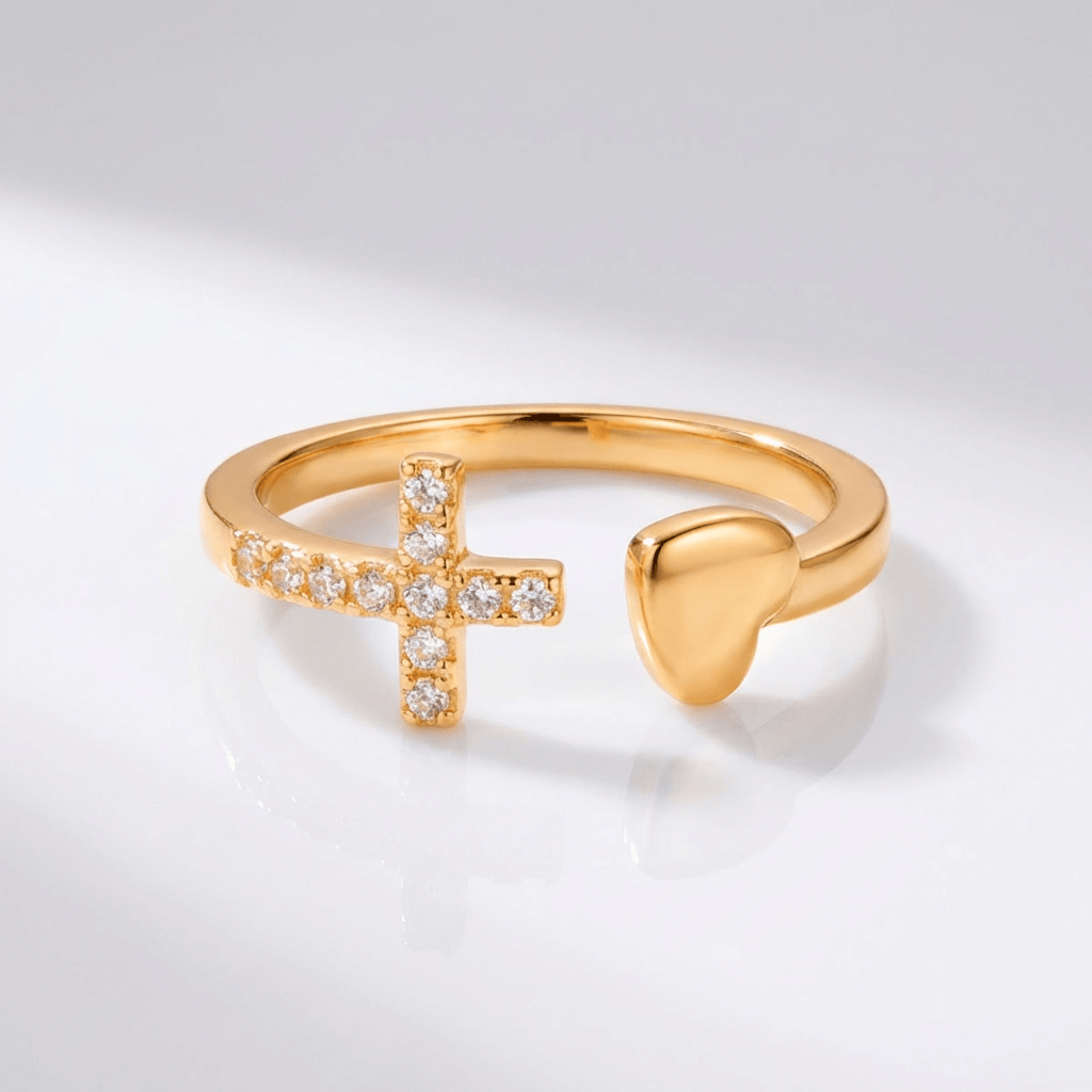 ANILLO DE PLATA CON AMOR Y CRUZ