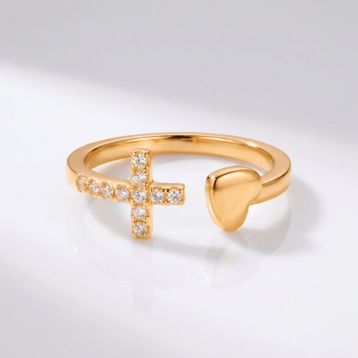 ANILLO DE PLATA CON AMOR Y CRUZ