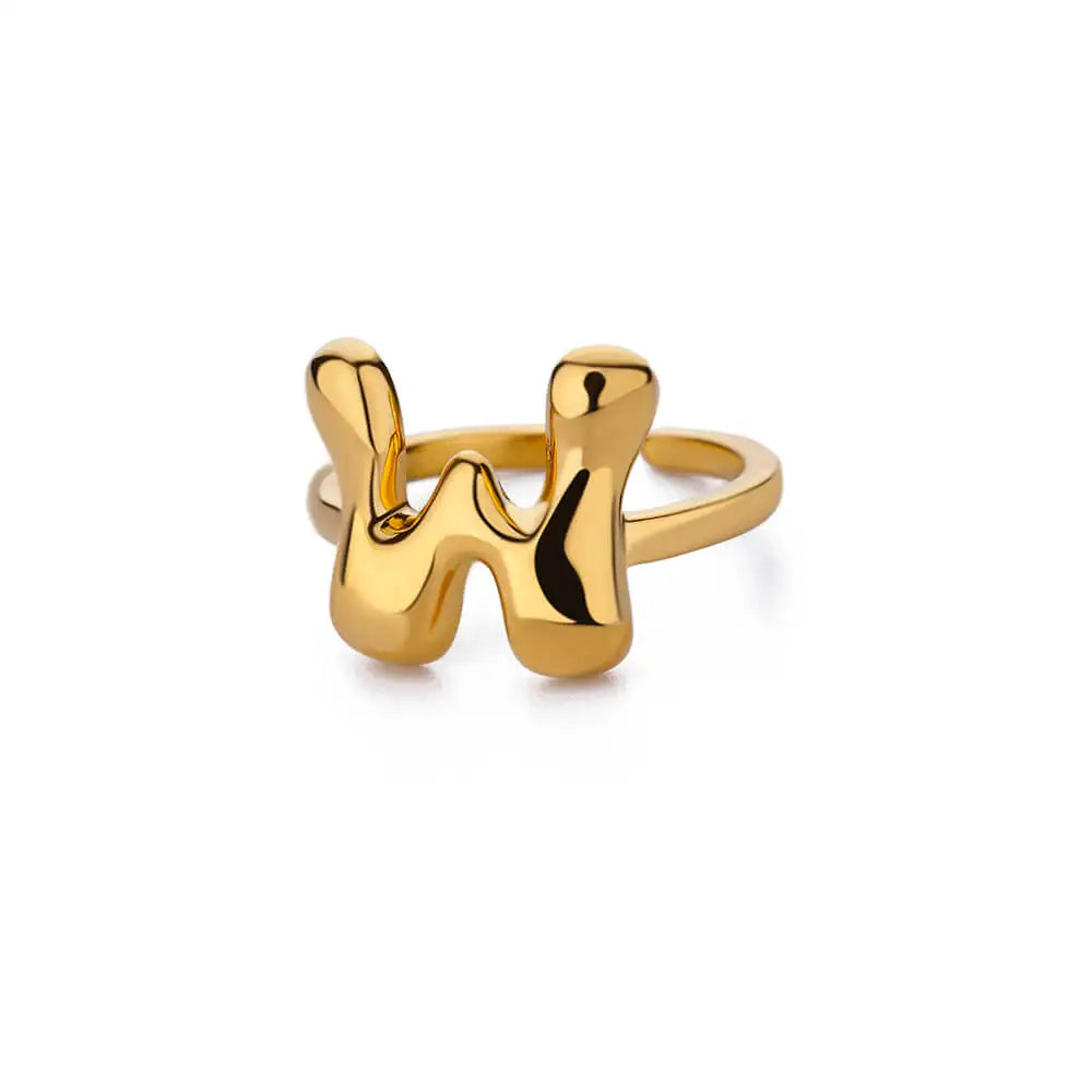 Anillo de Oro con Letra Personalizada en Burbuja (Ajustable)