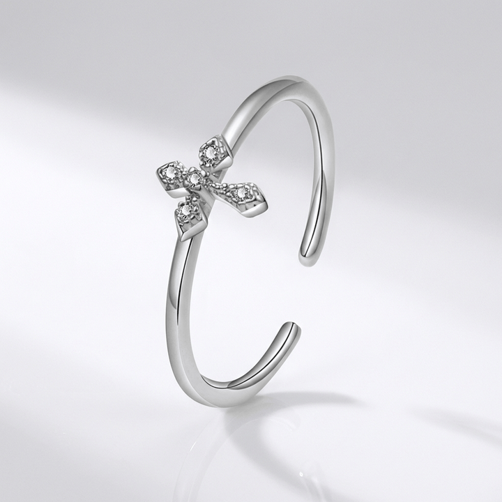 ANILLO BRILLANTE DE CRUZ PLATEADA