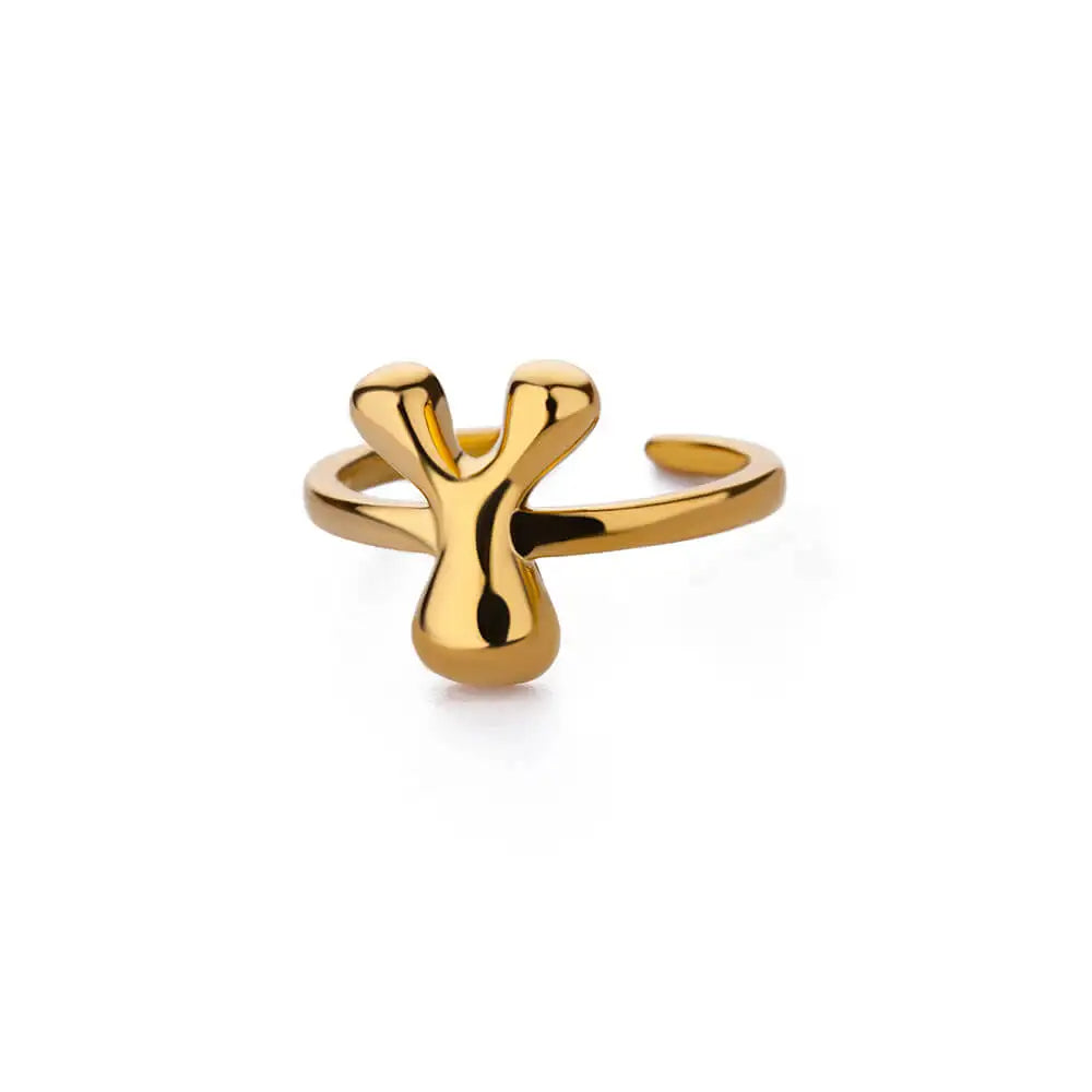Anillo de Oro con Letra Personalizada en Burbuja (Ajustable)