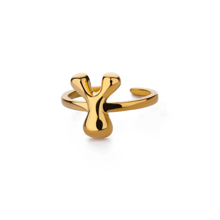 Anillo de Oro con Letra Personalizada en Burbuja (Ajustable)