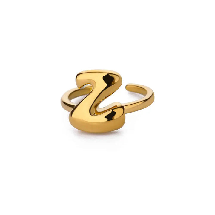 Anillo de Oro con Letra Personalizada en Burbuja (Ajustable)